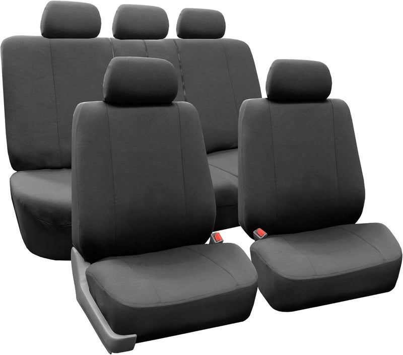 FH Group Car Seat Covers Full Set Charcoal Cloth - Universal Fit, Automotive Seat Covers, Low Back Front Seat Covers, Airbag Compatible, Split Bench Rear Seat, Washable Car Seat Cover for SUV, Sedan - Image 1