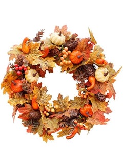 Generic Fall Wreaths for Front Door,18 Inch Autumn Harvest Wreath with Berries and Maple Leaves,Thanksgiving Wreath,Fall Door Wreath,Thanksgiving Decoration,Maple Leaf Pumpkin Wreaths (A)  - Image 1