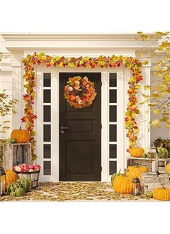 Generic Fall Wreaths for Front Door,18 Inch Autumn Harvest Wreath with Berries and Maple Leaves,Thanksgiving Wreath,Fall Door Wreath,Thanksgiving Decoration,Maple Leaf Pumpkin Wreaths (A)  - Image 3