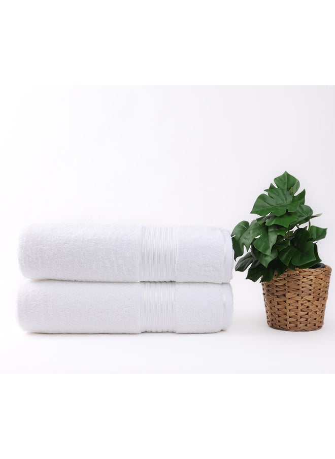White Rose مجموعة مناشف بيضاء 2 قطعة، 100% قطن فاخر 550 غم جودة فائقة، تجف بسرعة عالية، ماصة سميكة، مناشف ناعمة للحمام والفندق للاستحمام والسبا، تحتوي مجموعة المناشف على 2 منشفة استحمام (85x170 سم) بيضاء  - Image 1