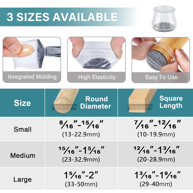 ANSIBLE 24 Pcs Chair Leg Floor Protectors Round, Silicone Felt Furniture Leg Pads Caps Covers for Hardwood Floors (Fit 15/16" to 1-5/16") - Image 5
