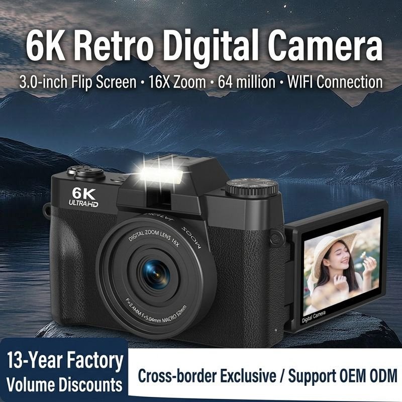 Cross-Border 6K Micro-System Camera with Wi-Fi, Flip Screen, and Selfie Mode - Retro Digital Camera for Students - Image 1