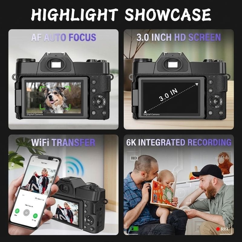 Cross-Border 6K Micro-System Camera with Wi-Fi, Flip Screen, and Selfie Mode - Retro Digital Camera for Students - Image 2