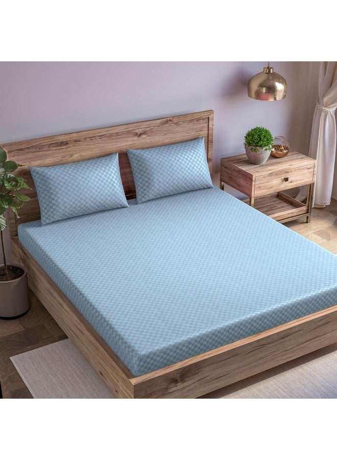 Trance Home Linen Trance Home Linen 100% Cotton Premium Jacquard Weave Fitted Bedsheet for Queen Size Bed with 2 Pillow Cover - Skin Friendly 300TC (78 x 60 Inches | Slate Blue)  - Image 1