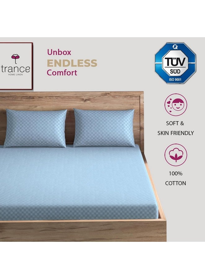Trance Home Linen Trance Home Linen 100% Cotton Premium Jacquard Weave Fitted Bedsheet for Queen Size Bed with 2 Pillow Cover - Skin Friendly 300TC (78 x 60 Inches | Slate Blue)  - Image 4