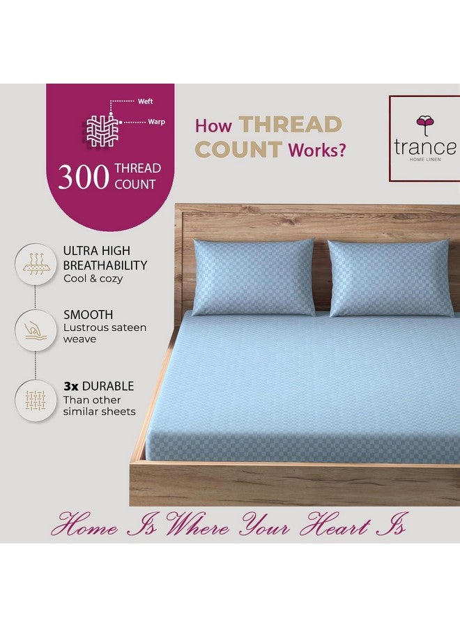 Trance Home Linen Trance Home Linen 100% Cotton Premium Jacquard Weave Fitted Bedsheet for Queen Size Bed with 2 Pillow Cover - Skin Friendly 300TC (78 x 60 Inches | Slate Blue)  - Image 5