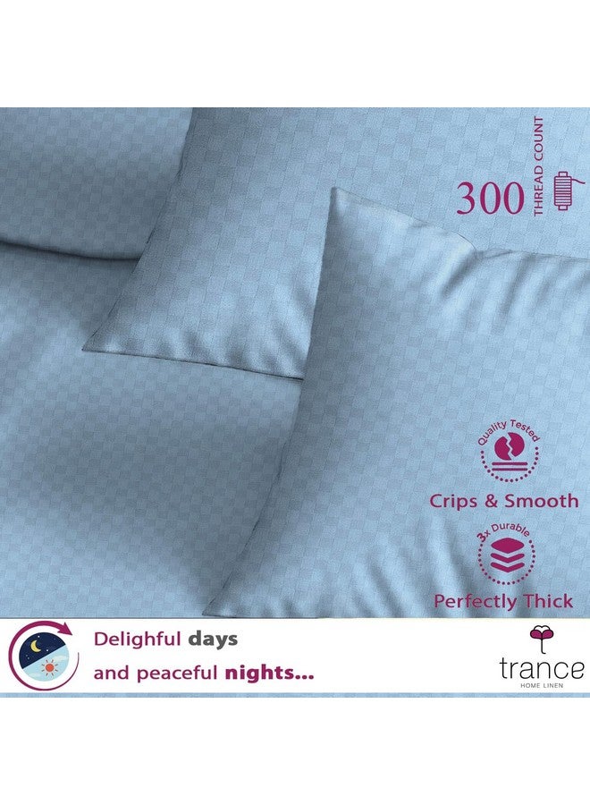 Trance Home Linen Trance Home Linen 100% Cotton Premium Jacquard Weave Fitted Bedsheet for Queen Size Bed with 2 Pillow Cover - Skin Friendly 300TC (78 x 60 Inches | Slate Blue)  - Image 2