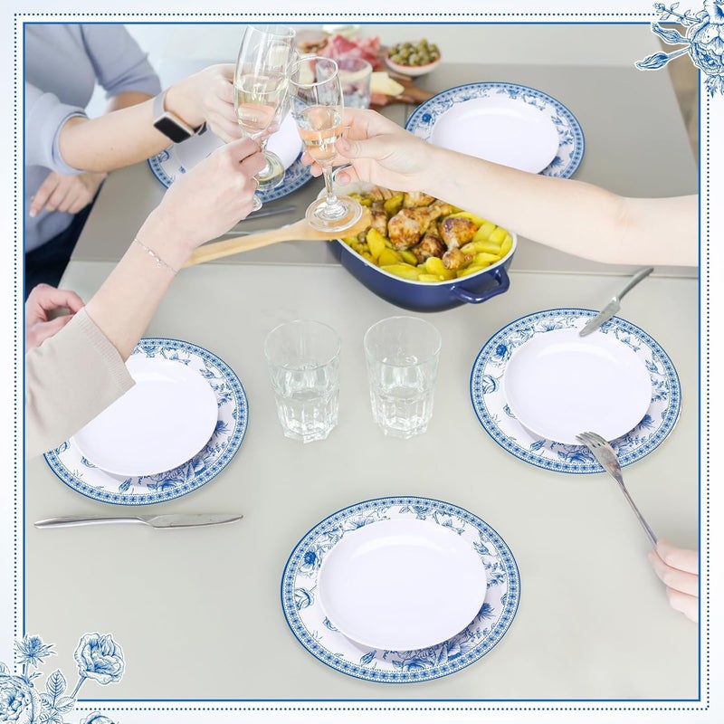 Moinchore 100 Pack Blue Floral Paper Placemats 13 Inch Chinoiserie Disposable Table Mats Round Paper Place Mats Dinnerware for Baby Shower Bridal Birthday Kitchen Wedding Party Supplies - Image 5