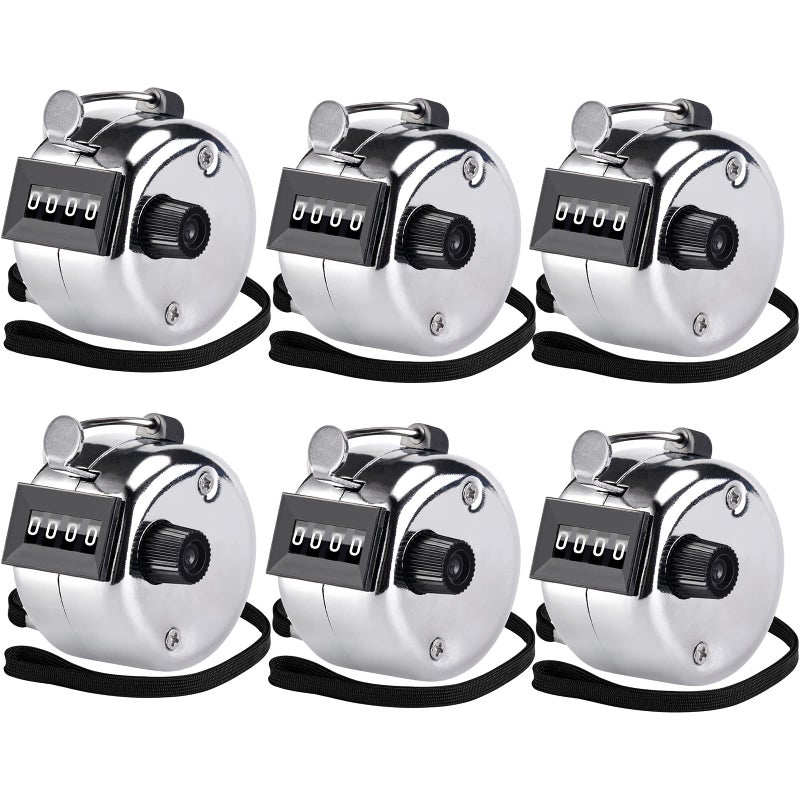 KTRIO 6 Pack Budget Metal Handheld Tally Counter 4-Digit Number Count Clicker Counter, Hand Mechanical Counters Clickers Pitch Counter for Coaching, Crocheting, Lap Walking, Stitch, and School, Silver - Image 1