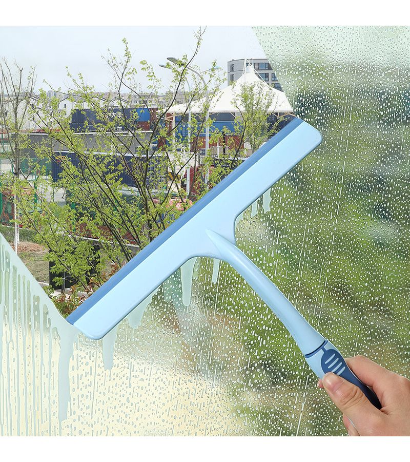 2 Pcs Long Handle Glass Scraper And Beige Cleaning Cloth Single Sided Glass Cleaner For Bathroom Countertops Mirrors Squeegee For Windows And Floors - Image 4