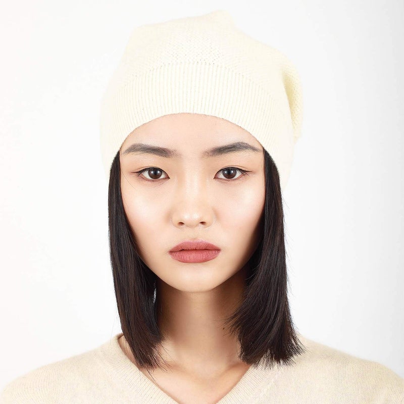 WaySoft Pure 100% Cashmere Beanie for Women in a Gift Box, Oversized Women Beanie Hat, Bring Warm and Luxury to Your Loved Ones, Perfect (White) - Image 2