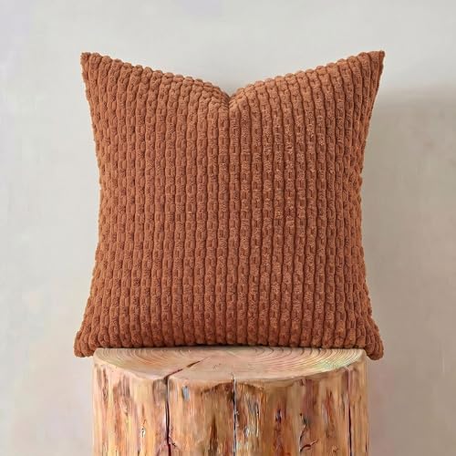 Fancy Homi 2 Packs Rust Decorative Throw Pillow Covers 16x16 Inch for Couch Bed Sofa Modern Farmhouse Boho Home Decor Soft Cute Plush Corduroy Cushion Case 40x40 CM - Image 3