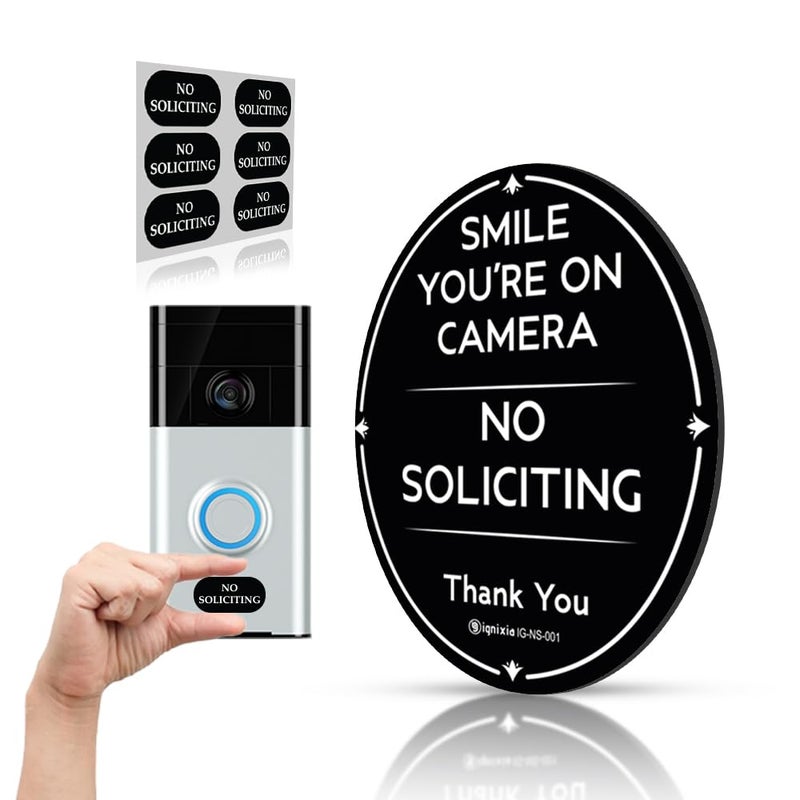 IGNIXIA Ignixia No soliciting sign for house smile you are on camera sign digital printed oval shape with adhesive no soliciting Thank You Sign 4 X 5 Inches Pack of 01 1 