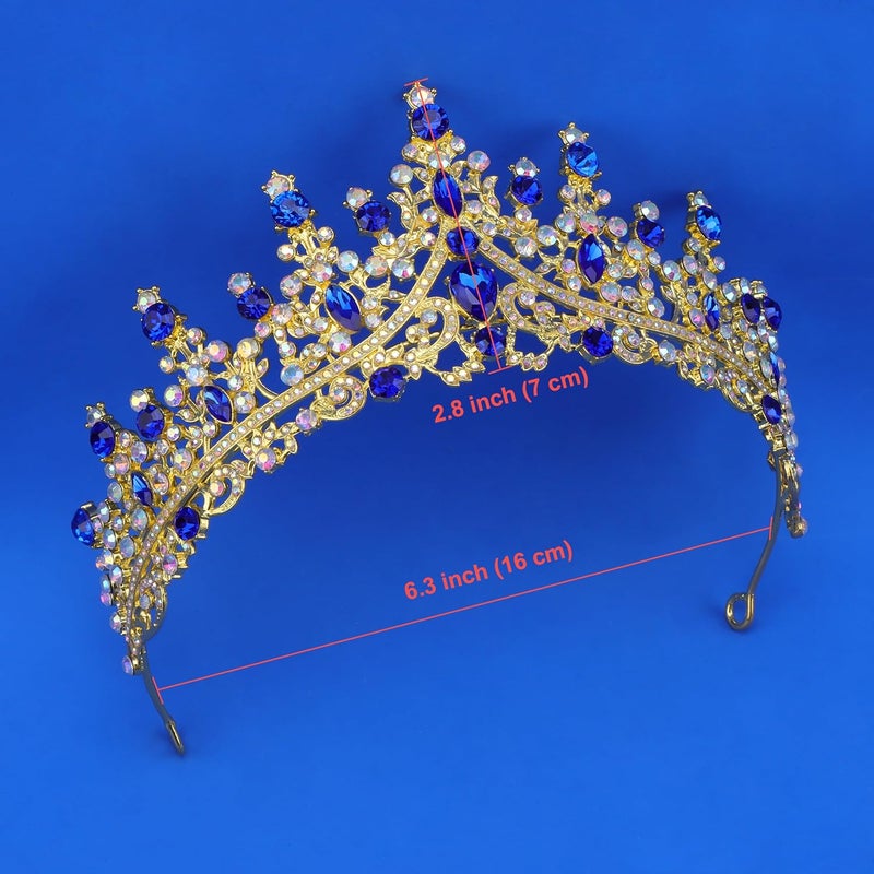 Cocide Blue Crowns fpr Women Tiaras for Women Royal Blue Crown Hair Accessories Princess Halloween Cosplay Birthday Pageant Bride Headpieces Wedding Bridal - Image 5