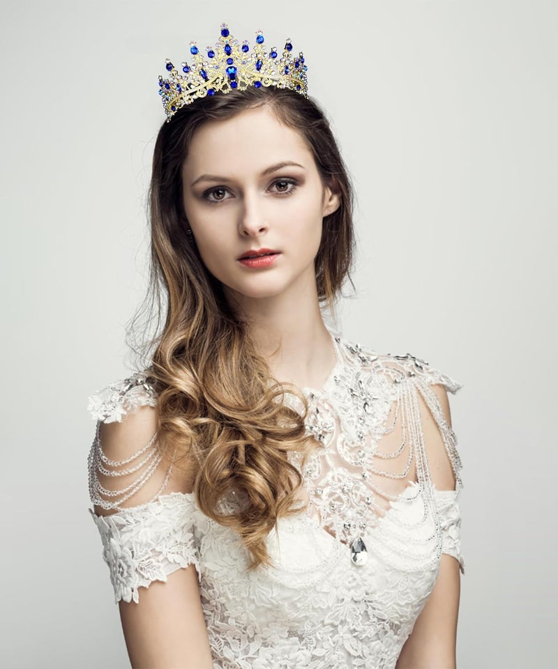Cocide Blue Crowns fpr Women Tiaras for Women Royal Blue Crown Hair Accessories Princess Halloween Cosplay Birthday Pageant Bride Headpieces Wedding Bridal - Image 2