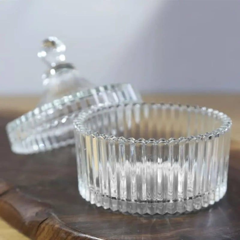 Generic Decorative Glass Sugar Bowl Set with Lids, 1-Piece, Crystal Pattern - Image 1