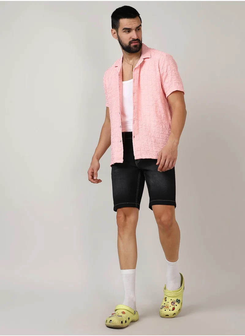 Campus Sutra Men's Baby Pink Box-Creased Shirt