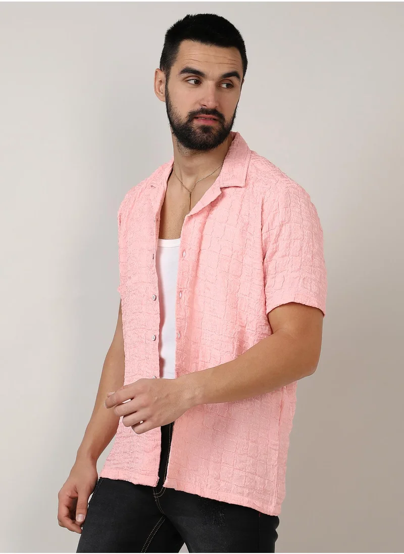 Campus Sutra Men's Baby Pink Box-Creased Shirt