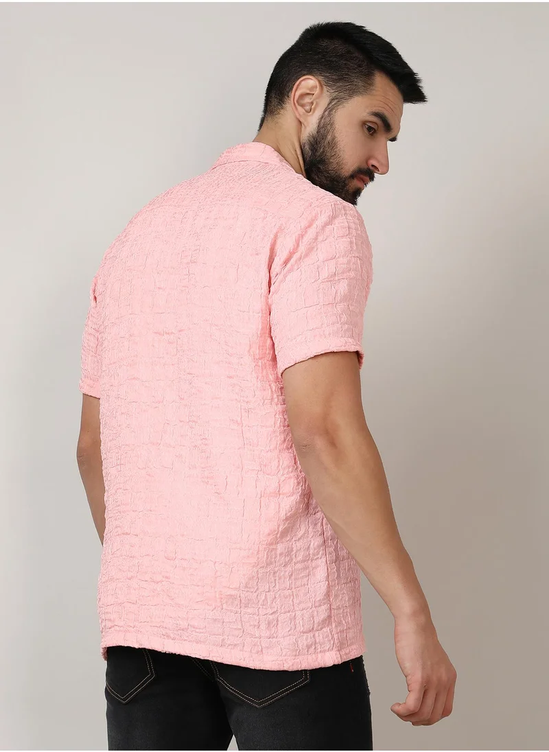 Campus Sutra Men's Baby Pink Box-Creased Shirt