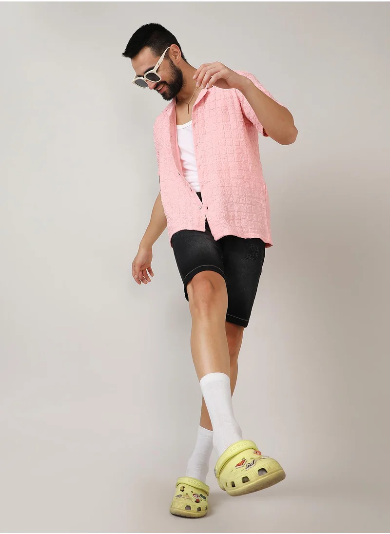 Campus Sutra Men's Baby Pink Box-Creased Shirt