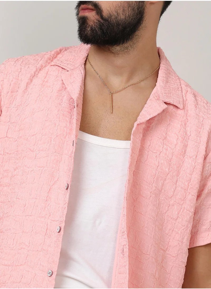 Campus Sutra Men's Baby Pink Box-Creased Shirt