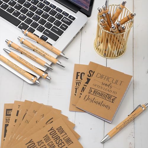 PerKoop 60 Pcs Inspirational Notebooks Motivational Pens Thank You Bamboo Pen Kraft Notebooks Employee Appreciation Gifts Bulk Pocket Journals Party Favors for Adults Nurses Coworkers Team (Quotes) - Image 4