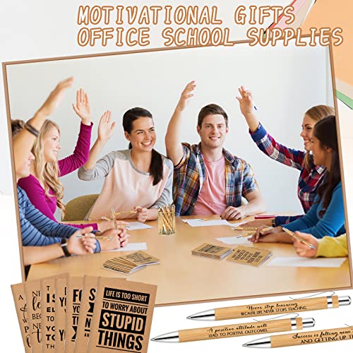 PerKoop 60 Pcs Inspirational Notebooks Motivational Pens Thank You Bamboo Pen Kraft Notebooks Employee Appreciation Gifts Bulk Pocket Journals Party Favors for Adults Nurses Coworkers Team (Quotes) - Image 5