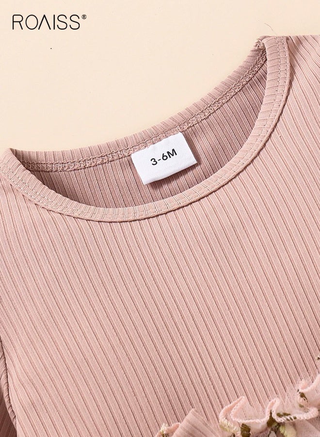 roaiss Girls Tulle Dresses with Bowknots, Stylish A-line Dress with Floral Patterns, Puff Sleeve Round Neck Frock, Elegant Princess Dress for Girls, Suitable for Daily Wear and Outdoor Activities - Image 3