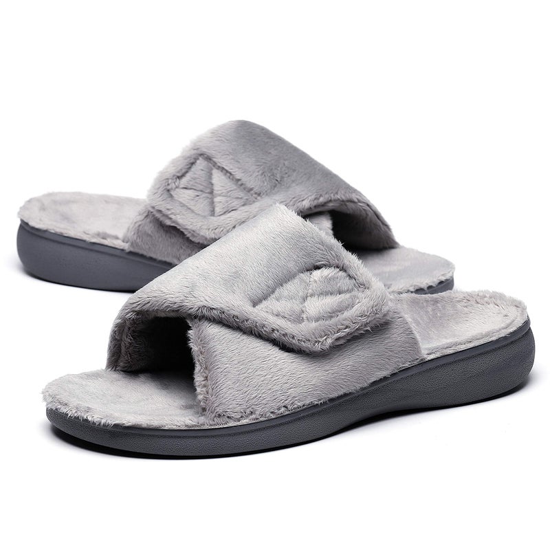 SOLLBEAM Women's Plantar Fasciitis Fuzzy House Orthopedic Adjustable Slippers With Arch Support Orthotic Heel Cup Sandals For Ladies - Image 2