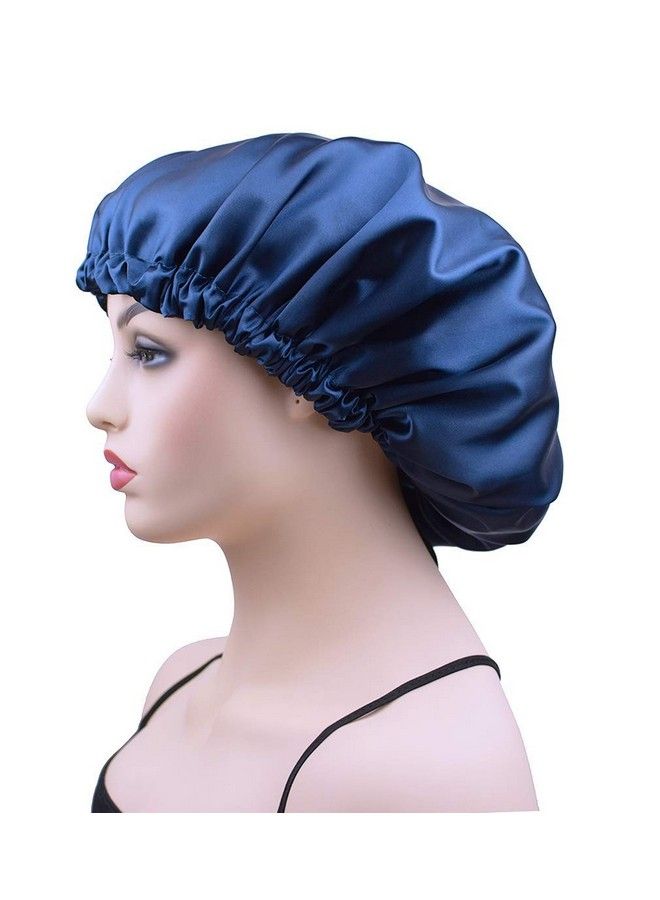 Dehman Extra Large Bonnet Cap For Women Silk Satin Bonnet Cap For Sleeping Double Layer Adjustable Night Hat For Natural Hair Long Braids (Navy) - Image 1