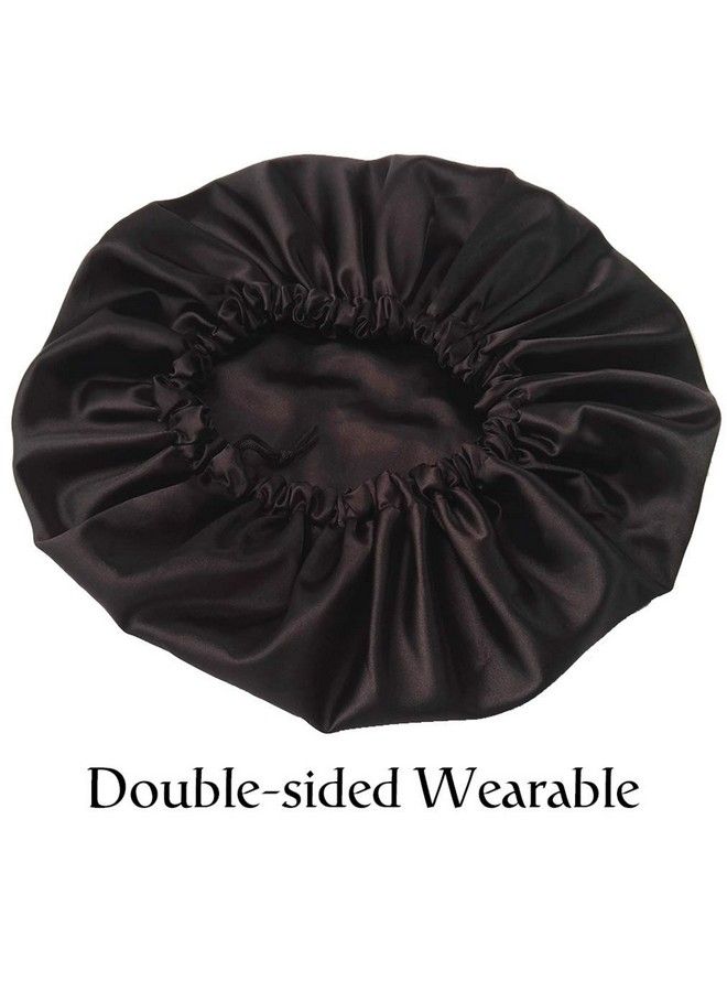 Dehman Extra Large Bonnet Cap For Women Silk Satin Bonnet Cap For Sleeping Double Layer Adjustable Night Hat For Natural Hair Long Braids (Navy) - Image 5