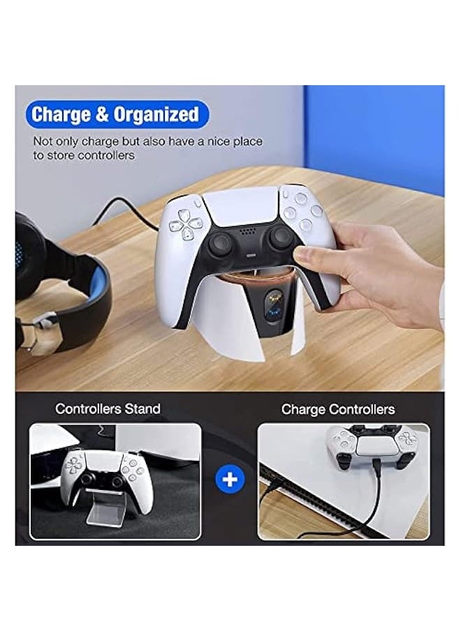 توبليو - شاحن وحدة تحكم PS5، محطة شحن PS5 محدثة، مؤشر LED، كابل USB C مع حماية ذكية وآمنة لوحدة تحكم PS5 - Image 1