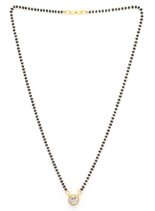Adiva 18K Gold-Plated Circular Shaped Cubic Zirconia Stone & Beaded Mangalsutra, Traditional Stylish Mangalsutra for Women Party, Wedding, Bridal, Occasion, Festive - Image 1
