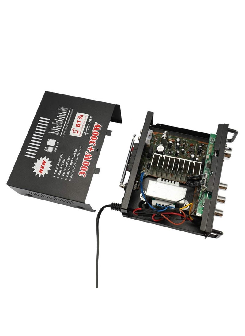 Generic 12V/220V Mini BT LCD Display HIFI Audio Stereo Power Amplifier Portable Car Home FM Radio Audio Amplifier (Black)  - Image 5