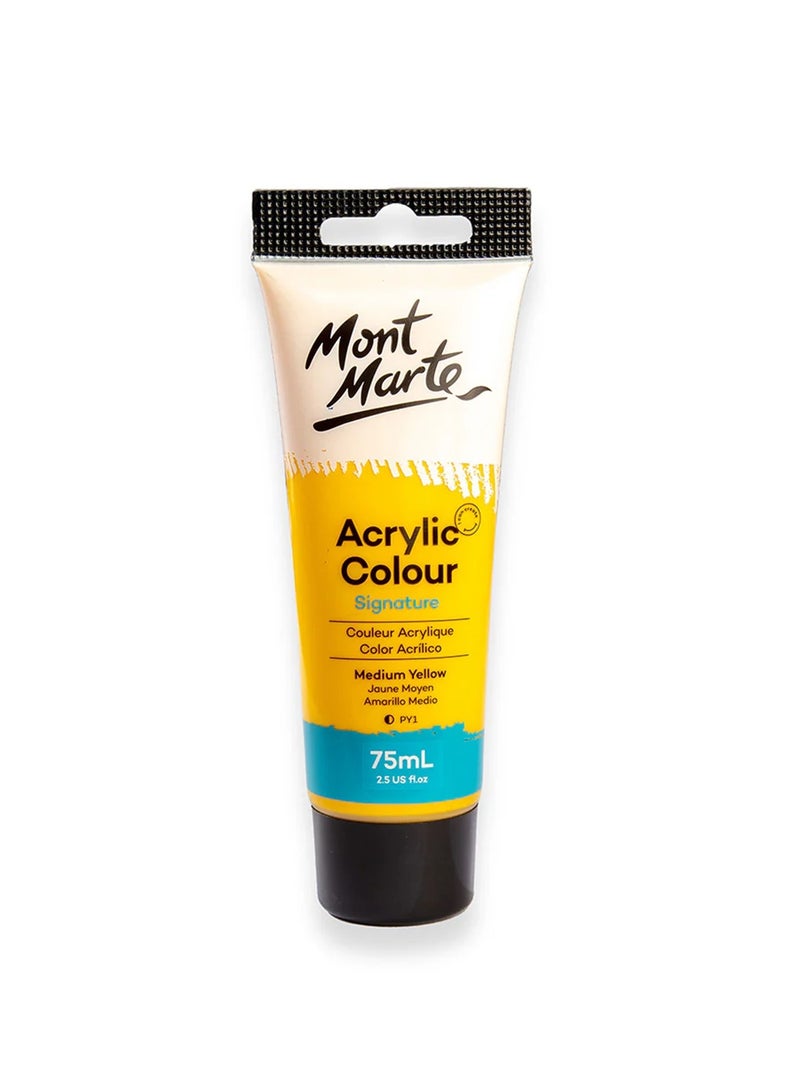 Mont Marte Signature Acrylic Colour Paint Tube 75ml Content Medium Yellow  - Image 1