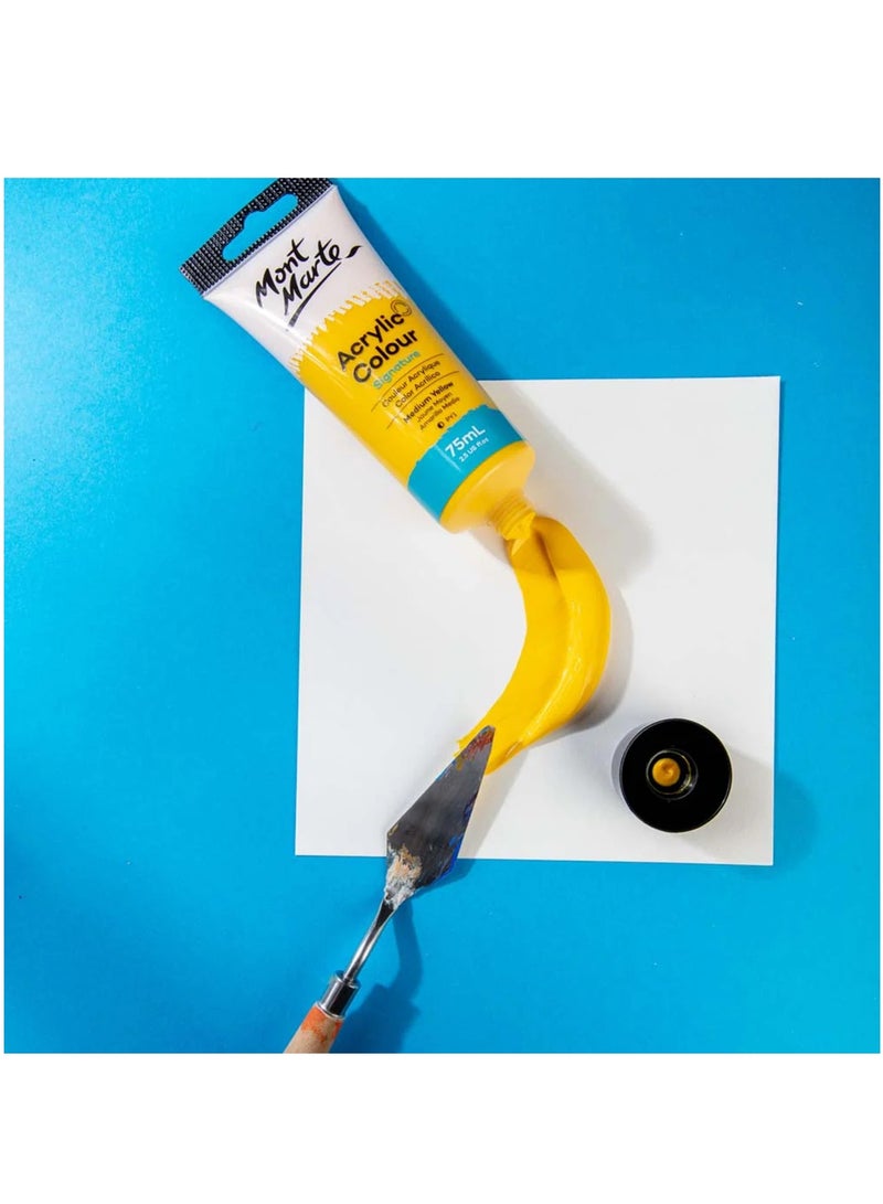 Mont Marte Signature Acrylic Colour Paint Tube 75ml Content Medium Yellow  - Image 2