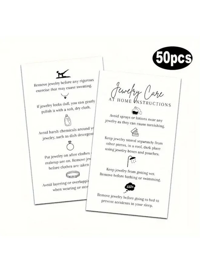 50 Pcs Jewelry Care Instruction Cards White And Black Design For Customer Guidance - Image 2
