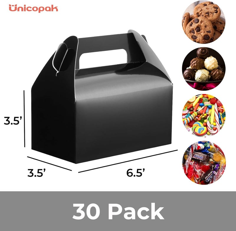 UnicoPak 30 Pack Black Gable Treat Boxes, Party Favor Boxes, Gift Boxes for Kids, for Snacks, Candy, Toys, Birthday Party, Wedding, Halloween, Christmas – 6.5x3.5x3.5 Inches - Image 2