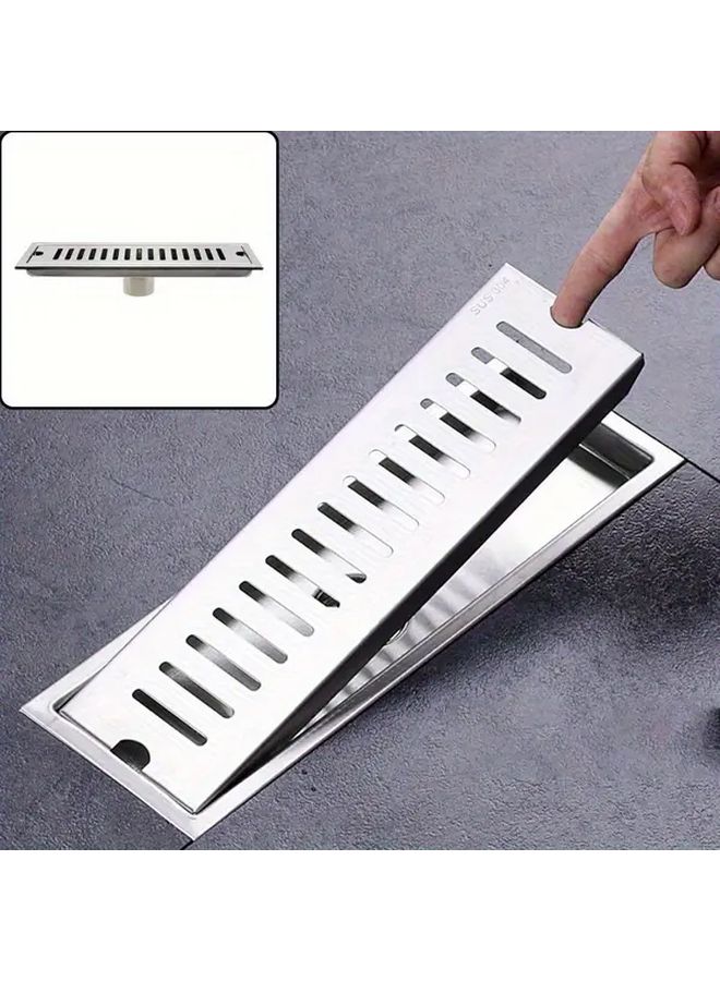 Silvery Model Stainless Steel Linear Floor Drain Easy Clean Removable Strainer - Image 3