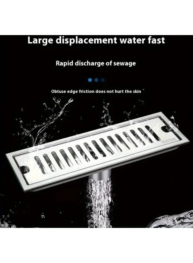 Silvery Model Stainless Steel Linear Floor Drain Easy Clean Removable Strainer - Image 1