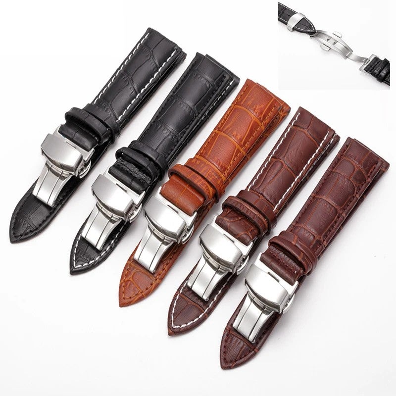 Y&D Premium Deployment Clasp Watch Straps 18mm 20mm 22mm 24mm Business Replacement Genuine Real Leather Watch Straps Band - Image 2