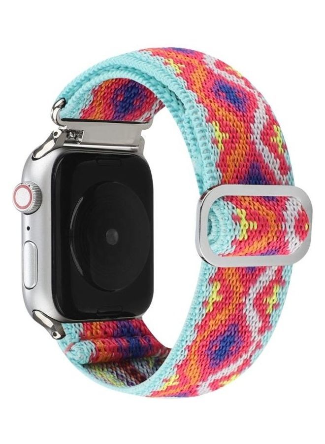 NIBEMINENT Metal Japanese Buckle Elastic Nylon Replacement Watchbands For Apple Watch Series 7/6/SE/5/4/3/2/1 45/44/42mm Multicolour - Image 2