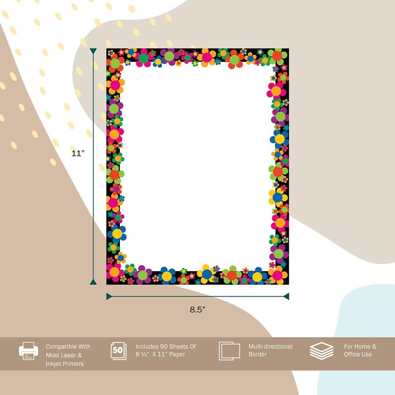 BARKER CREEK ورق كمبيوتر مصمم، زهرة نيون، 8.5” × 11”، ورق طابعة زخرفي، قرطاسية، 50 ورقة لكل عبوة، مستلزمات منزلية ومدرسية ومكتبية (730) - Image 2