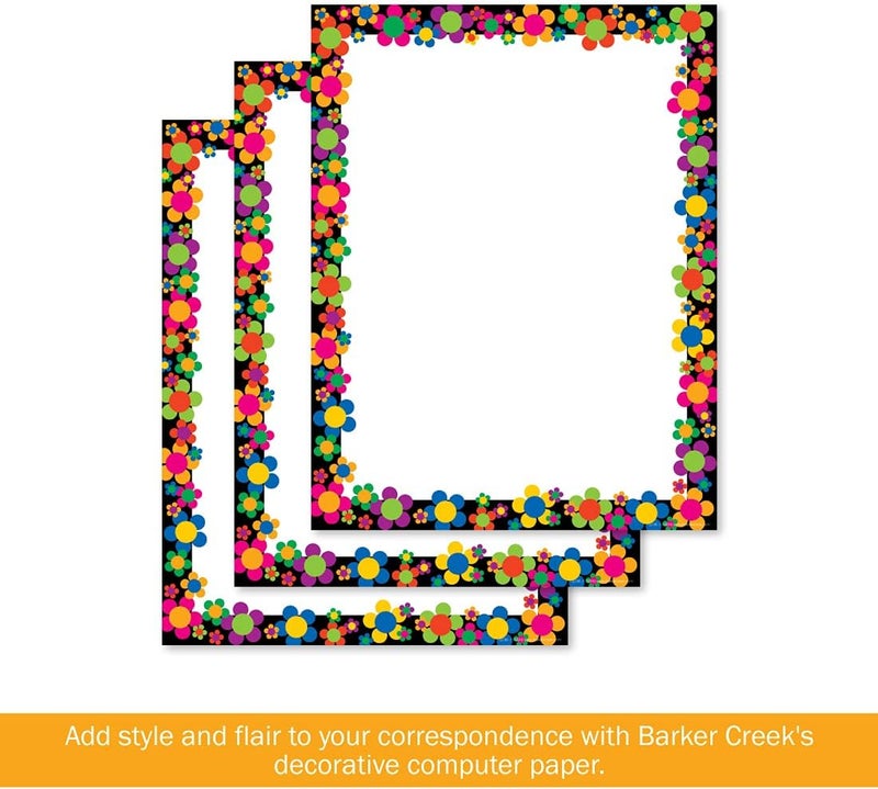 BARKER CREEK ورق كمبيوتر مصمم، زهرة نيون، 8.5” × 11”، ورق طابعة زخرفي، قرطاسية، 50 ورقة لكل عبوة، مستلزمات منزلية ومدرسية ومكتبية (730) - Image 3