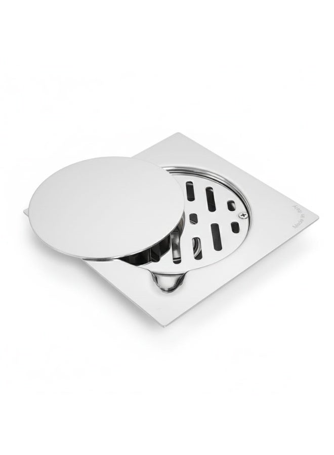 Hitex Aquaplast Stainless Steel Floor Drain 15x15 cm, Screwed Grate with Cover Plate, High-Flow Design, Made in Italy – Anti-Rust Premium Drain for Bathrooms & Wet Areas - Image 1