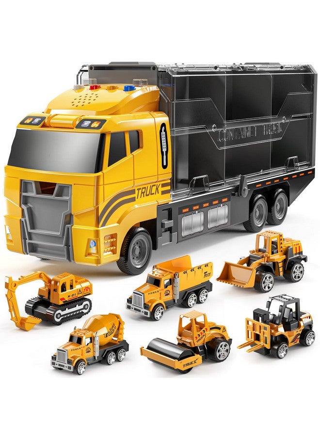 TEMI Toddler Toys for 3-9 Years Old Boys, Construction Toys Car Transport Vehicle W/Play Mat, Die-cast Alloy Engineering Vehicle Gifts for Age 3 4 5 6 Kids Child Boys Girls Birthday Party Favor  - Image 1