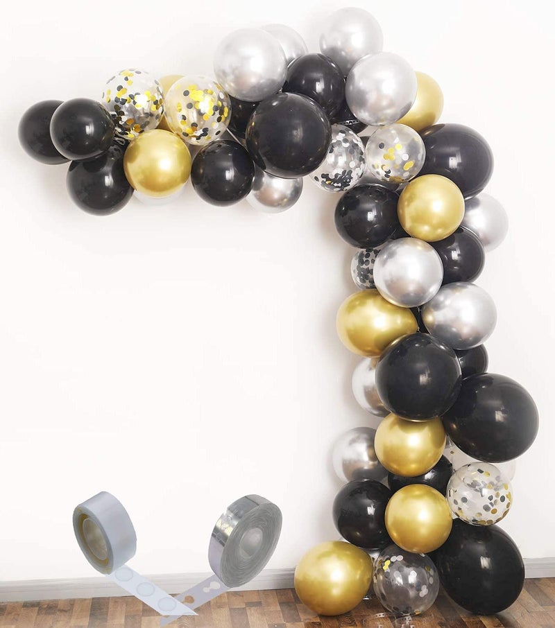 SOI Metallic Balloons For Decoration | Balloon Garland Arch Kit | Decoration For Birthday | Black And Gold Balloons For Decoration (Black, Gold, Silver) - Image 1