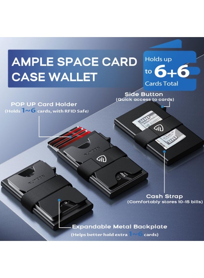 Mens Business Card Holder, Slim Card Wallet for Men and Women, Minimalist RFID Blocking Wallet with Pop-Up Function, Thin Design, Metal Cases Holds 6+6 Cards, Gifts for Men, Men's Accessories - Image 2