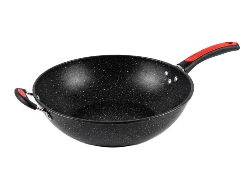 32 cm Non-Stick Granite Deep Frying Wok – Black, Dual Heat-Resistant Handles, Heavy-Duty Stir Fry Pan