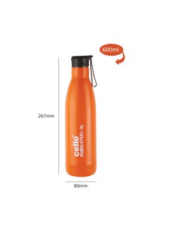 Cello CELLO Puro Steel-X Rover 600 | Water Bottle with Inner Steel and Outer Plastic | Leak Proof Insulated Water Bottle | Suitable for Home, School, Office, Outdoor | 480ml, Orange  - Image 5